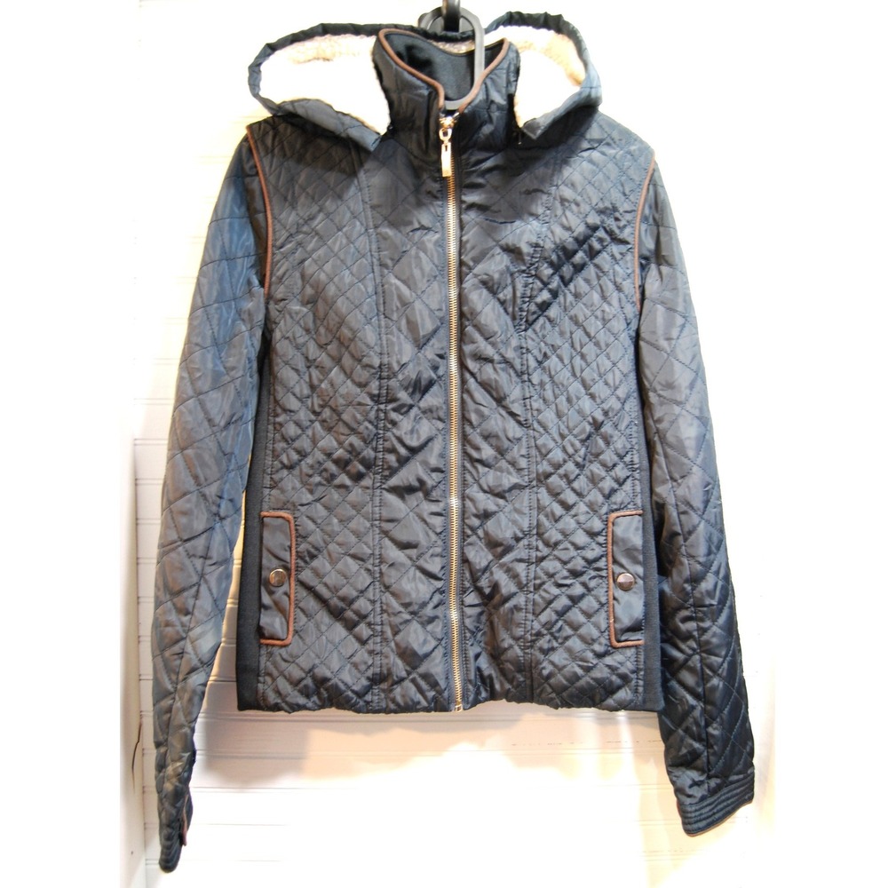 Ci Sono Women's jacket size Small Faux fur sherpa lined Quilted Removable Hoodie